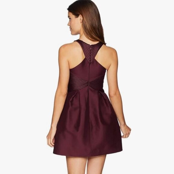 Halston Heritage | Cotton & Silk Syrah Burgundy Stripe Seam Mini Dress | Size 8 - Picture 3 of 15